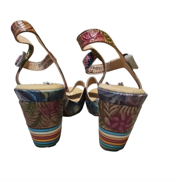 L'ARTISTE Spring Step Leilanie Slingback Leather Floral Sandals - Picture 6 of 12